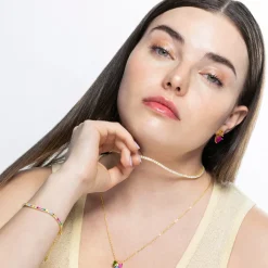 Pulsera de Plata de Ley 925 con Circonita Multicolor acabada en oro amarillo de 18K - Tahu