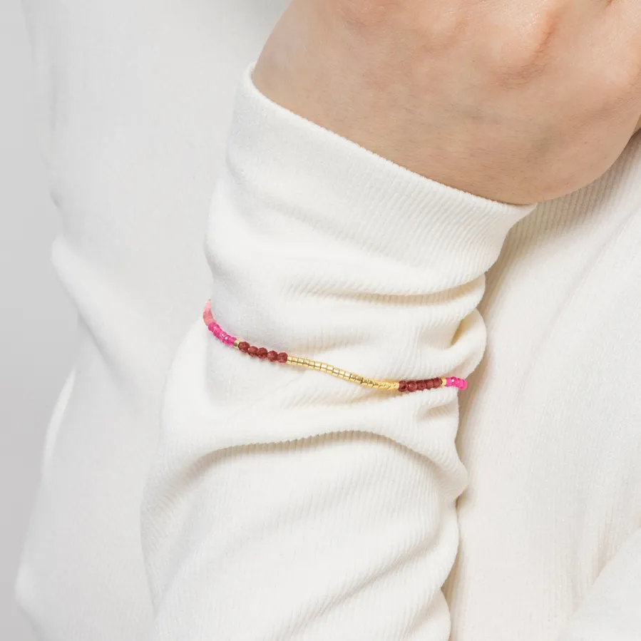 Pulsera de Plata de Ley 925 y Cristal Rosa acabada en oro amarillo de 18k - Vados