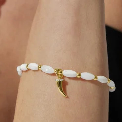 Pulsera de Plata de Ley 925 con Madreperla Blanca acabada en oro amarillo 18K - Syme