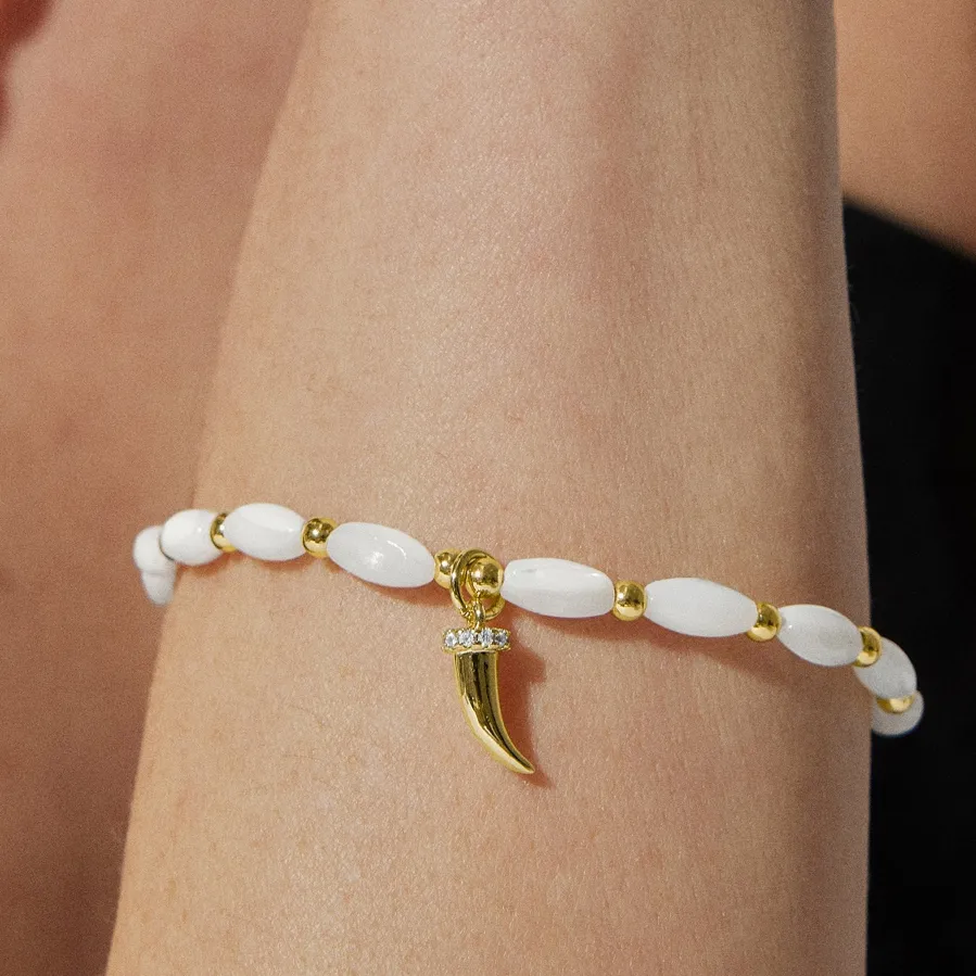 Pulsera de Plata de Ley 925 con Madreperla Blanca acabada en oro amarillo 18K - Syme