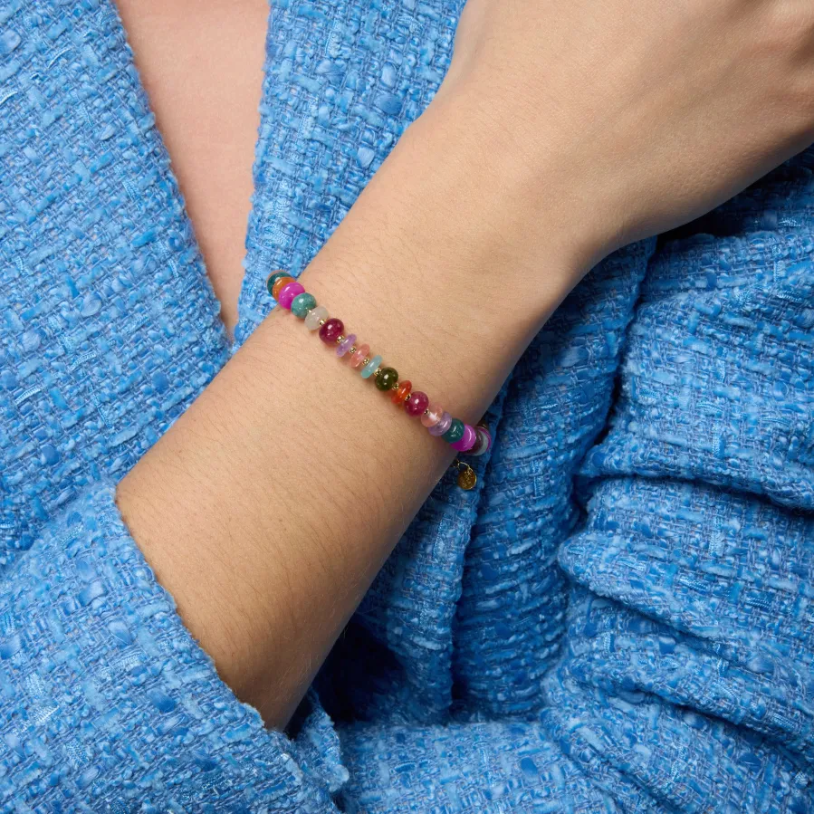Pulsera de Plata de Ley 925 y Agata Multicolor acabado oro amarillo de 18k - Laha