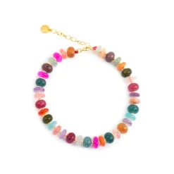 Pulsera de Plata de Ley 925 y Agata Multicolor acabado oro amarillo de 18k - Laha