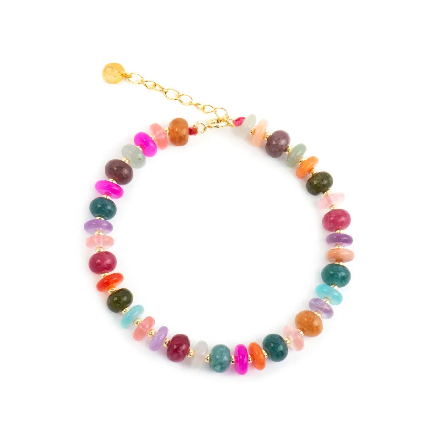 Pulsera de Plata de Ley 925 y Agata Multicolor acabado oro amarillo de 18k - Laha