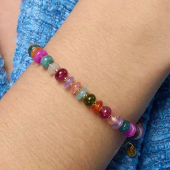 Pulsera de Plata de Ley 925 y Agata Multicolor acabado oro amarillo de 18k - Laha