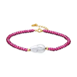 Pulsera de Plata de Ley 925 y Circonita Rosa acabado en oro amarillo de 18k - Druna
