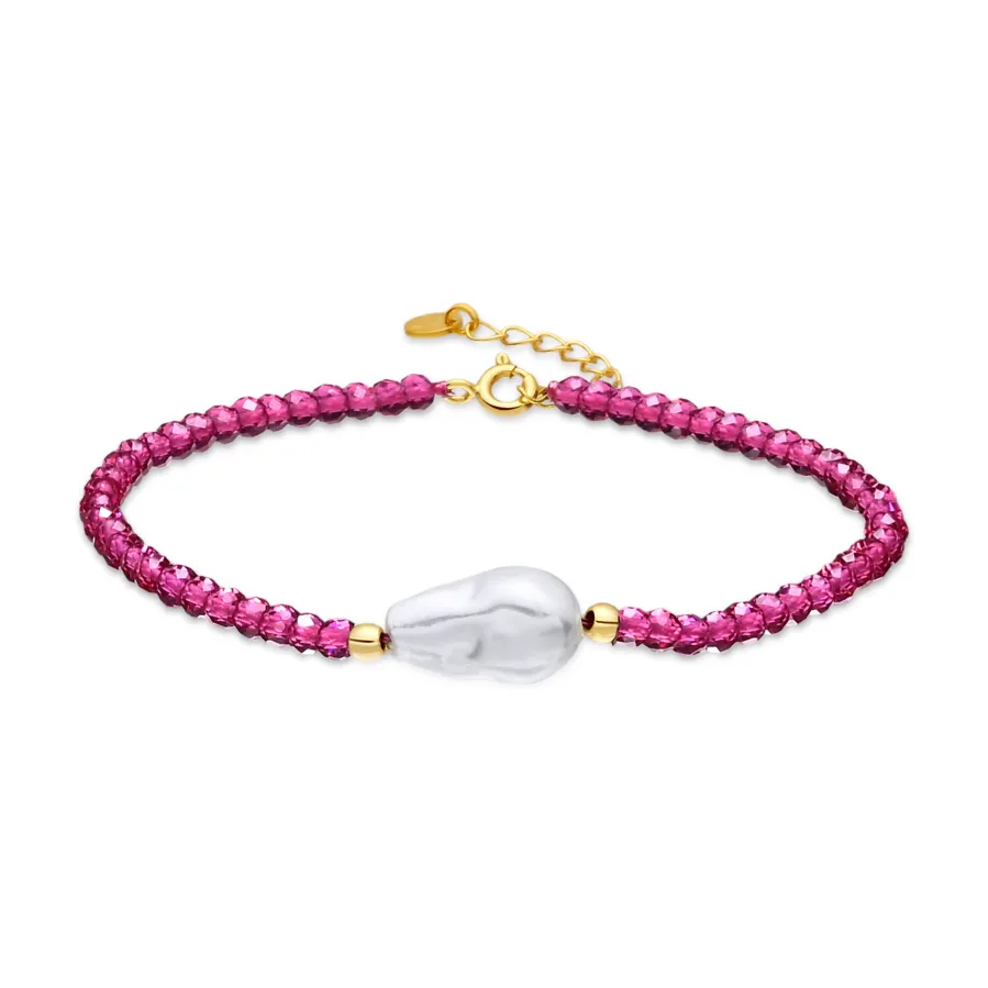 Pulsera de Plata de Ley 925 y Circonita Rosa acabado en oro amarillo de 18k - Druna