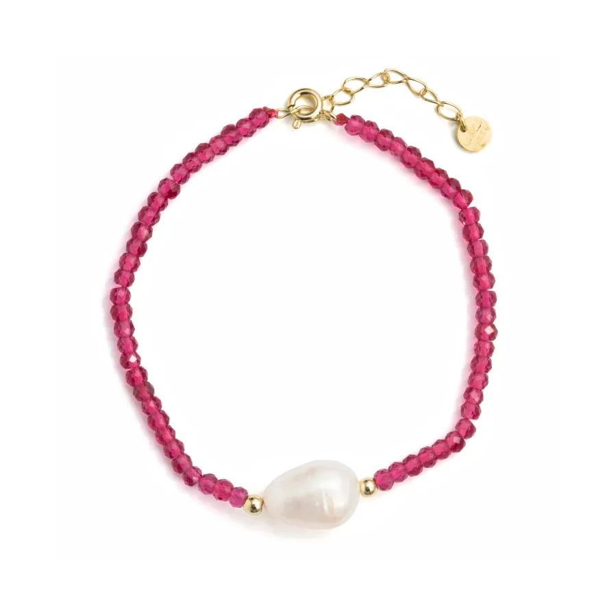 Pulsera de Plata de Ley 925 y Circonita Rosa acabado en oro amarillo de 18k - Druna