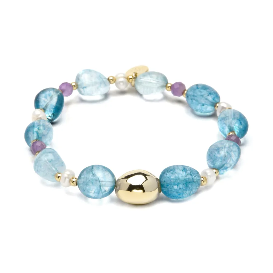 Pulsera de Plata de Ley 925 y Cristal Azul acabado en oro amarillo 18k - Aswudi
