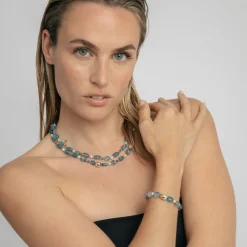 Pulsera de Plata de Ley 925 y Cristal Azul acabado en oro amarillo 18k - Aswudi