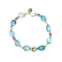 Pulsera de Plata de Ley 925 y Cristal Azul acabado en oro amarillo 18k - Aswudi