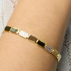 Pulsera de Plata de Ley 925 y Circonita Brillante acabado oro amarillo de 18k - Likgo