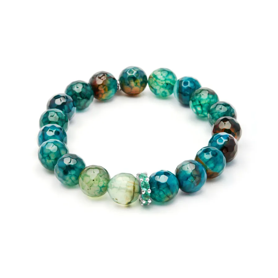 Pulsera de Plata de Ley 925 y Agata Verde acabado en oro amarillo 18k - Kremi