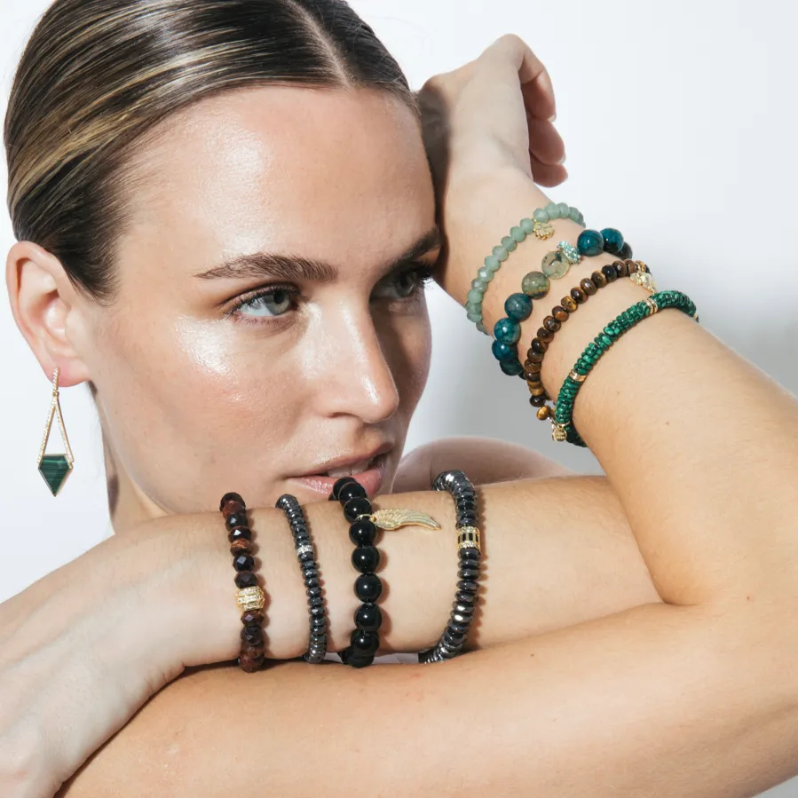 Pulsera de Plata de Ley 925 y Agata Verde acabado en oro amarillo 18k - Kremi