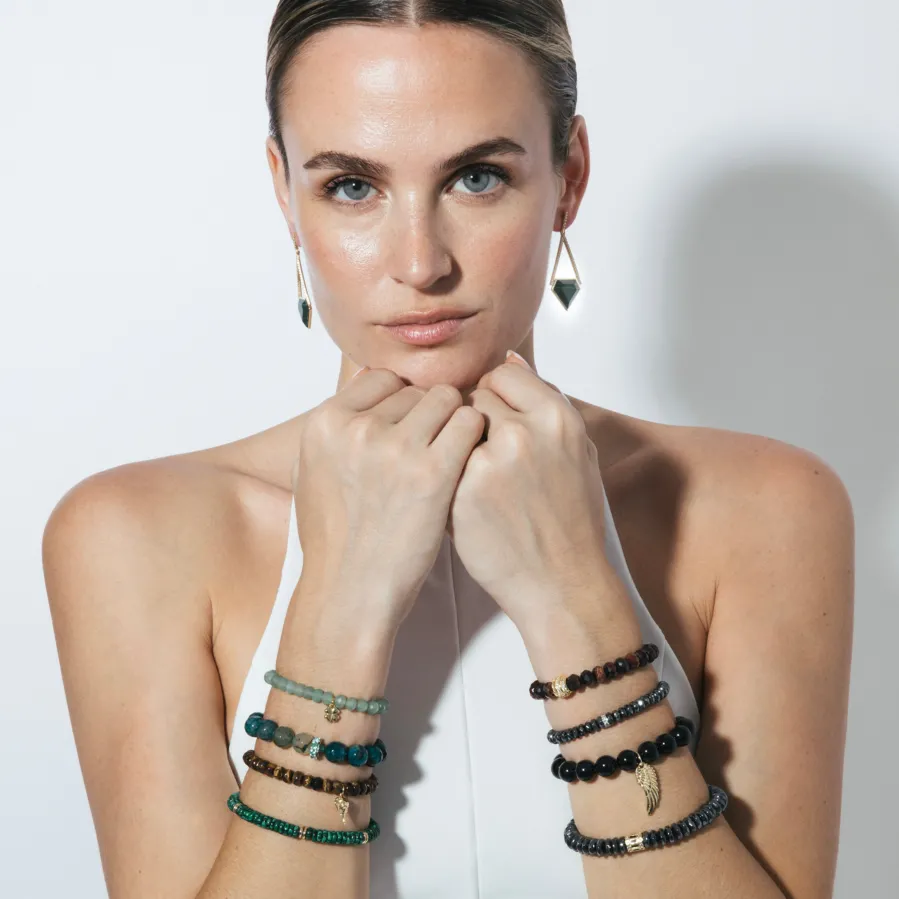 Pulsera de Plata de Ley 925 y Agata Verde acabado en oro amarillo 18k - Kremi