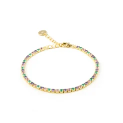 Pulsera de Plata de Ley 925 con Circonita Multicolor acabada en oro amarillo 18K - Tahu