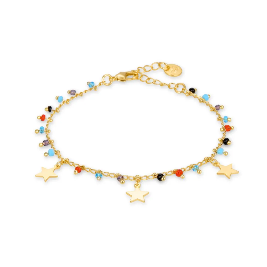 Pulsera de Plata de Ley 925 con Cuarzo Hidrotermal Multicolor acabada en oro amarillo 18K - Beos