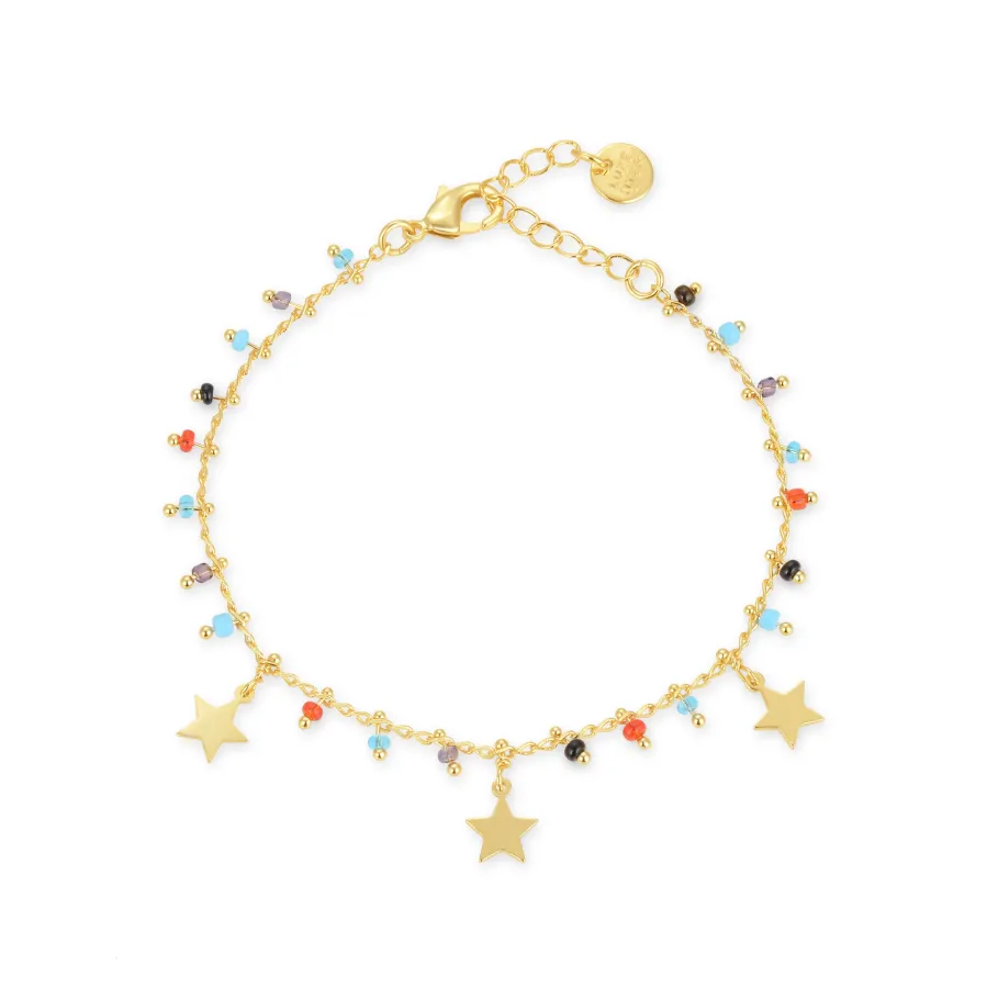 Pulsera de Plata de Ley 925 con Cuarzo Hidrotermal Multicolor acabada en oro amarillo 18K - Beos