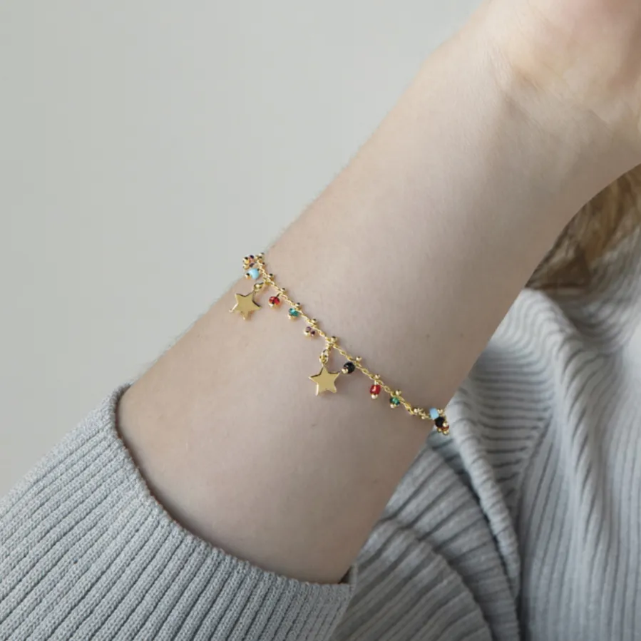 Pulsera de Plata de Ley 925 con Cuarzo Hidrotermal Multicolor acabada en oro amarillo 18K - Beos