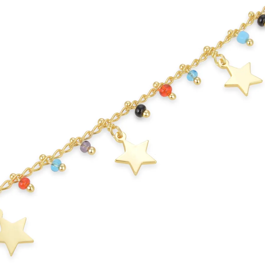 Pulsera de Plata de Ley 925 con Cuarzo Hidrotermal Multicolor acabada en oro amarillo 18K - Beos