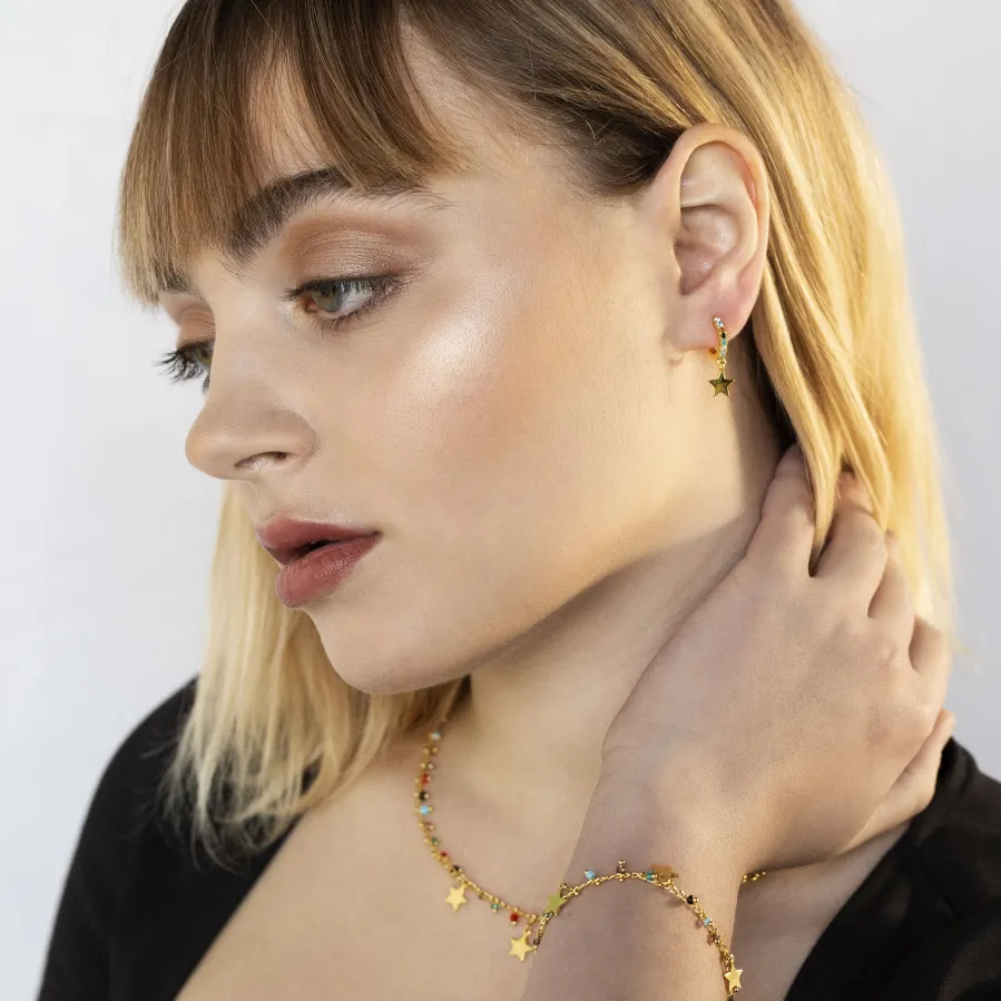 Pulsera de Plata de Ley 925 con Cuarzo Hidrotermal Multicolor acabada en oro amarillo 18K - Beos