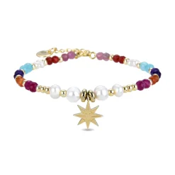 Pulsera de Plata de Ley 925 con Cristal Multicolor acabada en oro amarillo 18K - Shasha