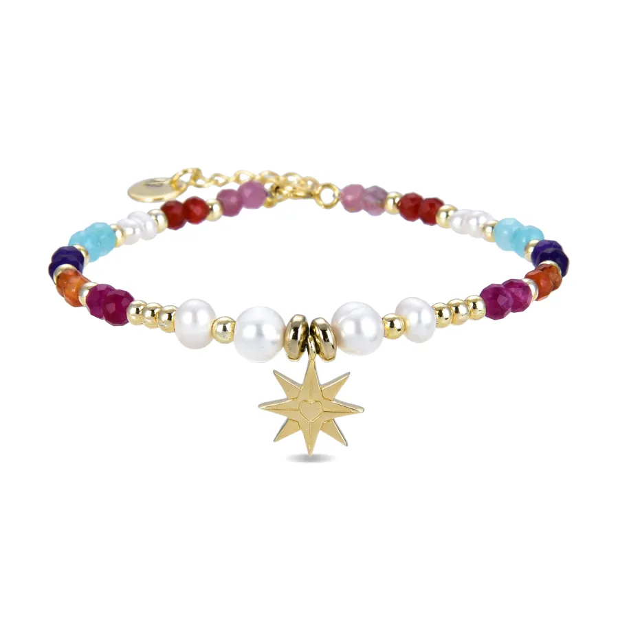 Pulsera de Plata de Ley 925 con Cristal Multicolor acabada en oro amarillo 18K - Shasha