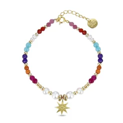 Pulsera de Plata de Ley 925 con Cristal Multicolor acabada en oro amarillo 18K - Shasha