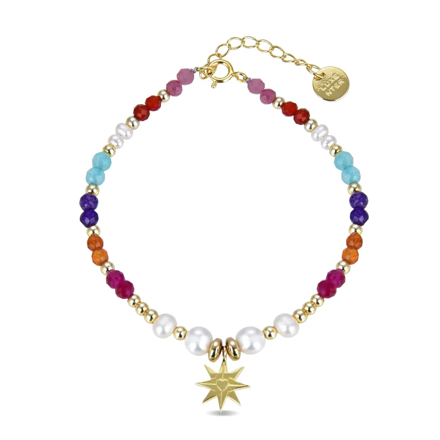 Pulsera de Plata de Ley 925 con Cristal Multicolor acabada en oro amarillo 18K - Shasha