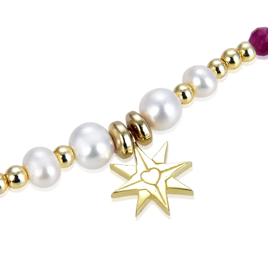 Pulsera de Plata de Ley 925 con Cristal Multicolor acabada en oro amarillo 18K - Shasha