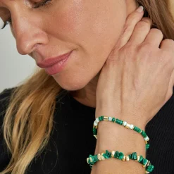 Pulsera de Plata de Ley 925 con Malaquita acabada en oro amarillo 18K - Ihun