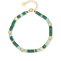 Pulsera de Plata de Ley 925 con Malaquita acabada en oro amarillo 18K - Ihun