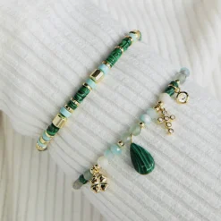 Pulsera de Plata de Ley 925 con Malaquita acabada en oro amarillo 18K - Ihun