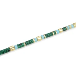 Pulsera de Plata de Ley 925 con Malaquita acabada en oro amarillo 18K - Ihun