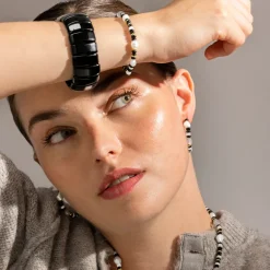 Pulsera de Plata de Ley 925 y Onix acabado oro 18k - Nanys