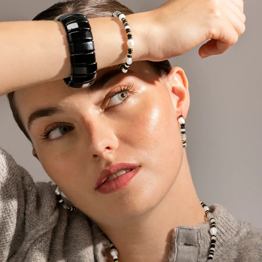 Pulsera de Plata de Ley 925 y Onix acabado oro 18k - Nanys