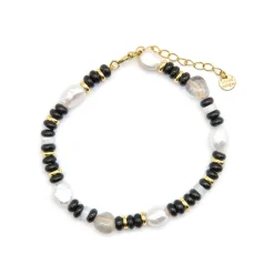Pulsera de Plata de Ley 925 y Onix acabado oro 18k - Nanys