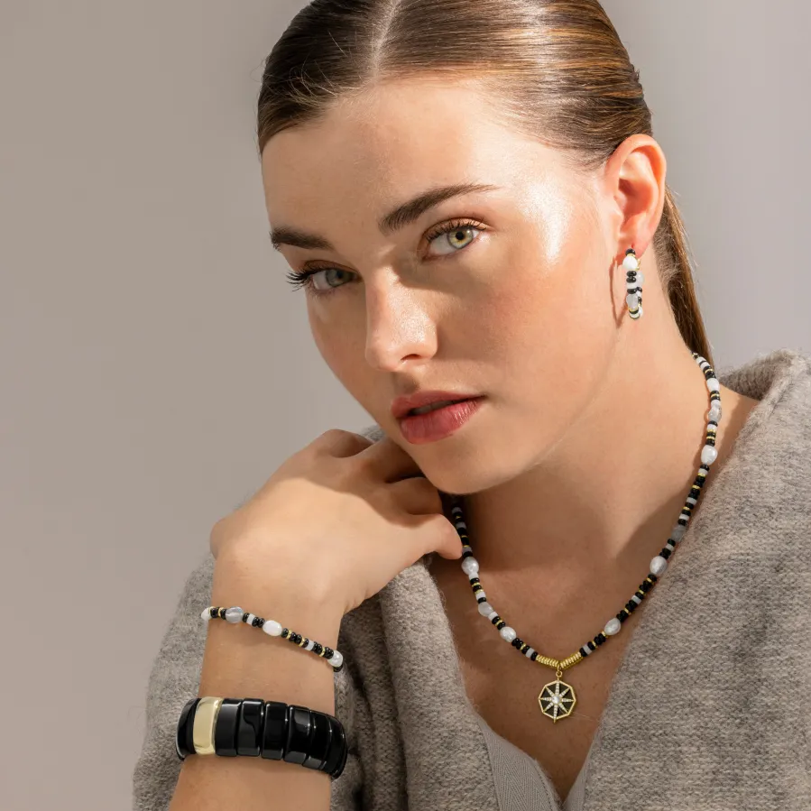 Pulsera de Plata de Ley 925 y Onix acabado oro 18k - Nanys