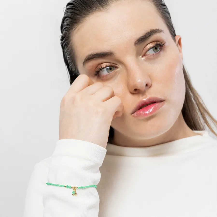 Pulsera de Plata de Ley 925 y Cristal Verde acabada en oro amarillo de 18k - Bialak