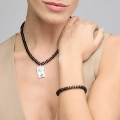 Pulsera de Plata de Ley 925 y Agata Negra acabado rodio - Laha