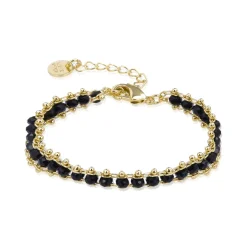 Pulsera de Plata de Ley 925 con Cristal Negro acabada en oro amarillo 18K - Lailai