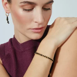 Pulsera de Plata de Ley 925 con Cristal Negro acabada en oro amarillo 18K - Lailai