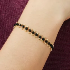 Pulsera de Plata de Ley 925 con Cristal Negro acabada en oro amarillo 18K - Lailai