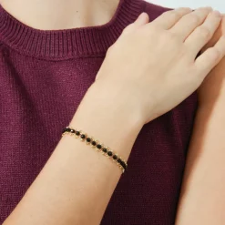 Pulsera de Plata de Ley 925 con Cristal Negro acabada en oro amarillo 18K - Lailai