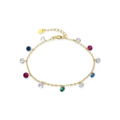Pulsera de Plata de Ley 925 y Circonita Multicolor acabada en oro amarillo 18K - Sumju