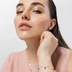 Pulsera de Plata de Ley 925 y Circonita Multicolor acabada en oro amarillo 18K - Sumju