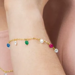 Pulsera de Plata de Ley 925 y Circonita Multicolor acabada en oro amarillo 18K - Sumju