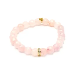 Pulsera de Plata de Ley 925 y Cuarzo Rosa acabado en oro amarillo 18k - Nielsi
