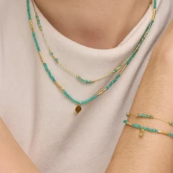 Pulsera de Plata de Ley 925 y Cristal Verde acabado oro amarillo de 18k - Talorce