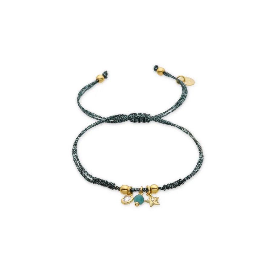 Pulsera de Plata de Ley 925 y Cristal Verde acabada en oro amarillo de 18k - Estrella