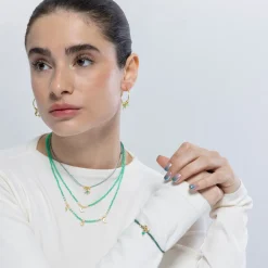 Pulsera de Plata de Ley 925 y Cristal Verde acabada en oro amarillo de 18k - Estrella